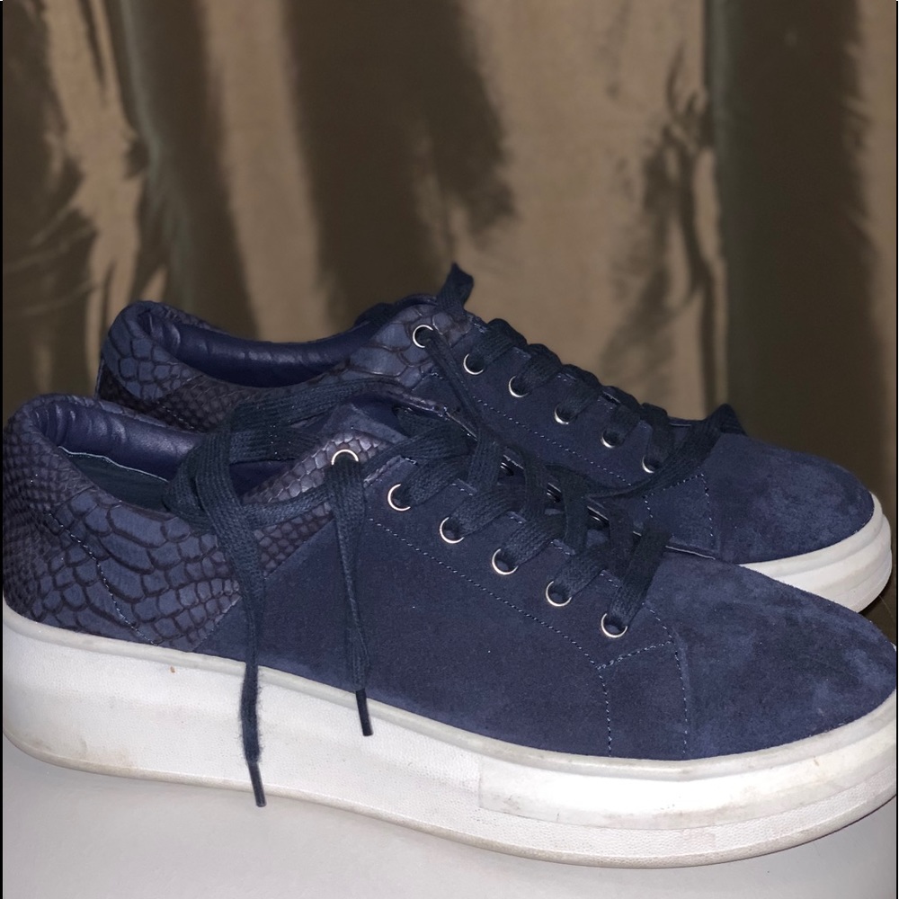 Navy Blue Suede Platform Sneakers